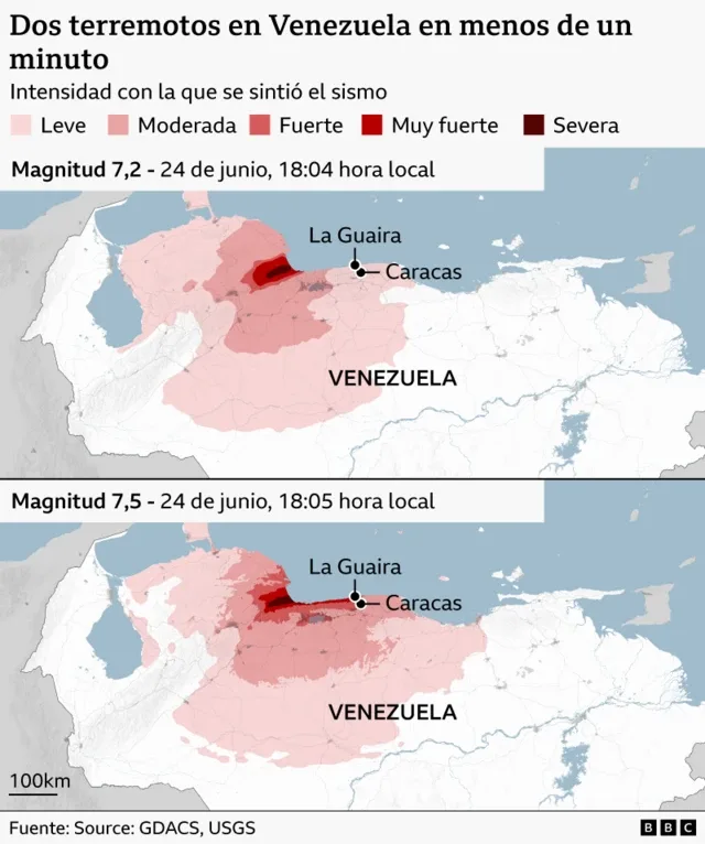 Mapa de los terremotos en Venezuela
