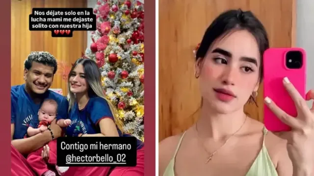 Una publicación de Héctor Bello con Andrea y su hija frente a un árbol de Navidad, y otra publicación de Andrea tomándose una foto con su teléfono.